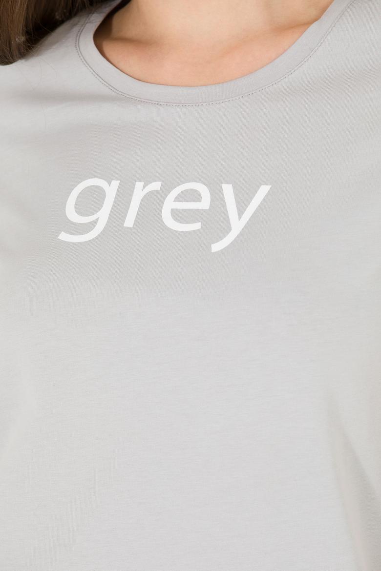 Kadın Gri Bisiklet Yaka Tişört - 50276741053