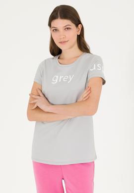 Kadın Gri Bisiklet Yaka Tişört - 50276741053