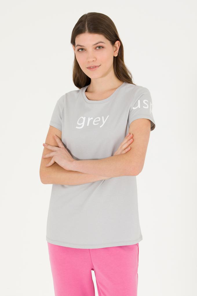 Kadın Gri Bisiklet Yaka Tişört