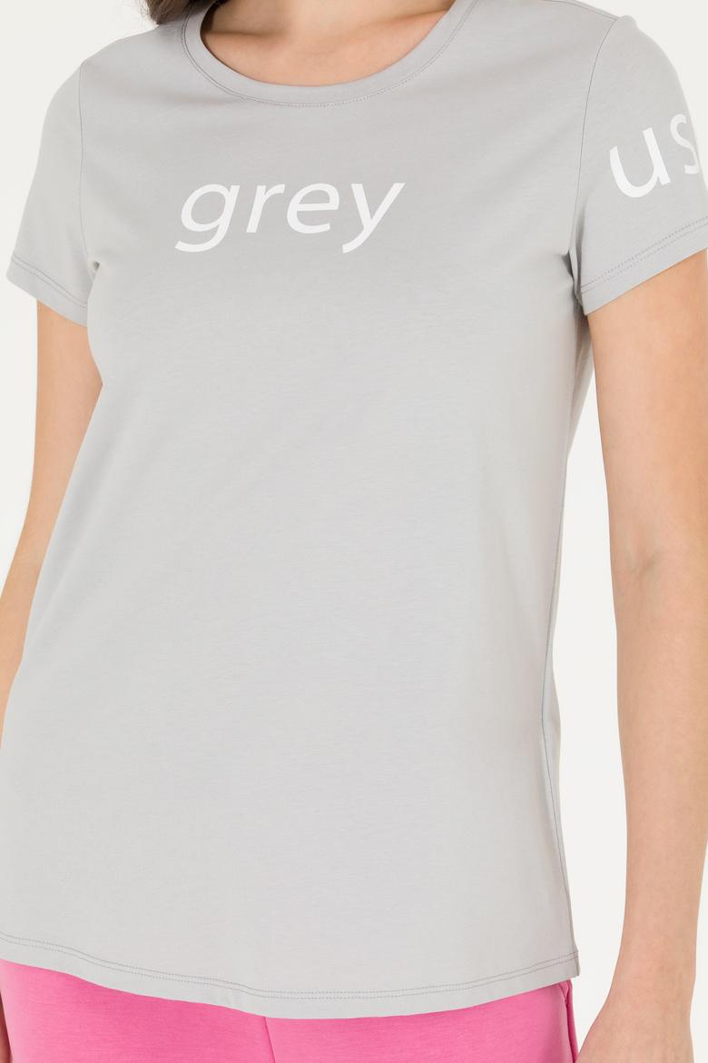 Kadın Gri Bisiklet Yaka Tişört - 50276741053