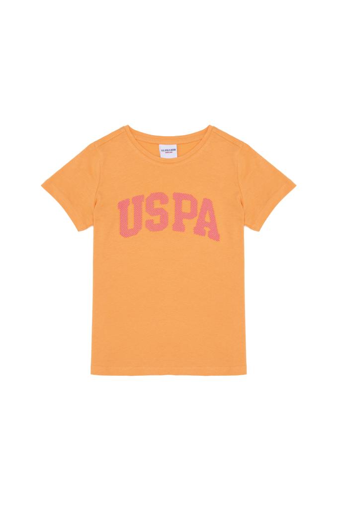 Kız Çocuk Turuncu Bisiklet Yaka Basic Tişört