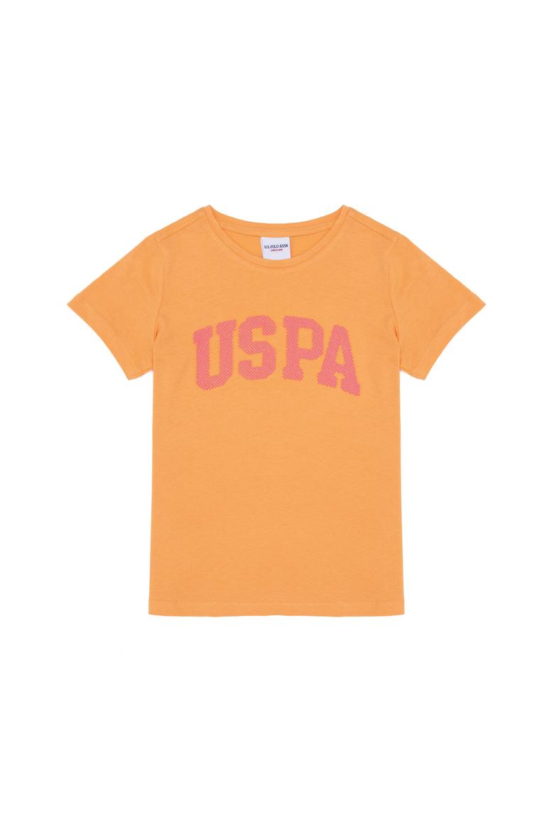 Kız Çocuk Turuncu Bisiklet Yaka Basic Tişört