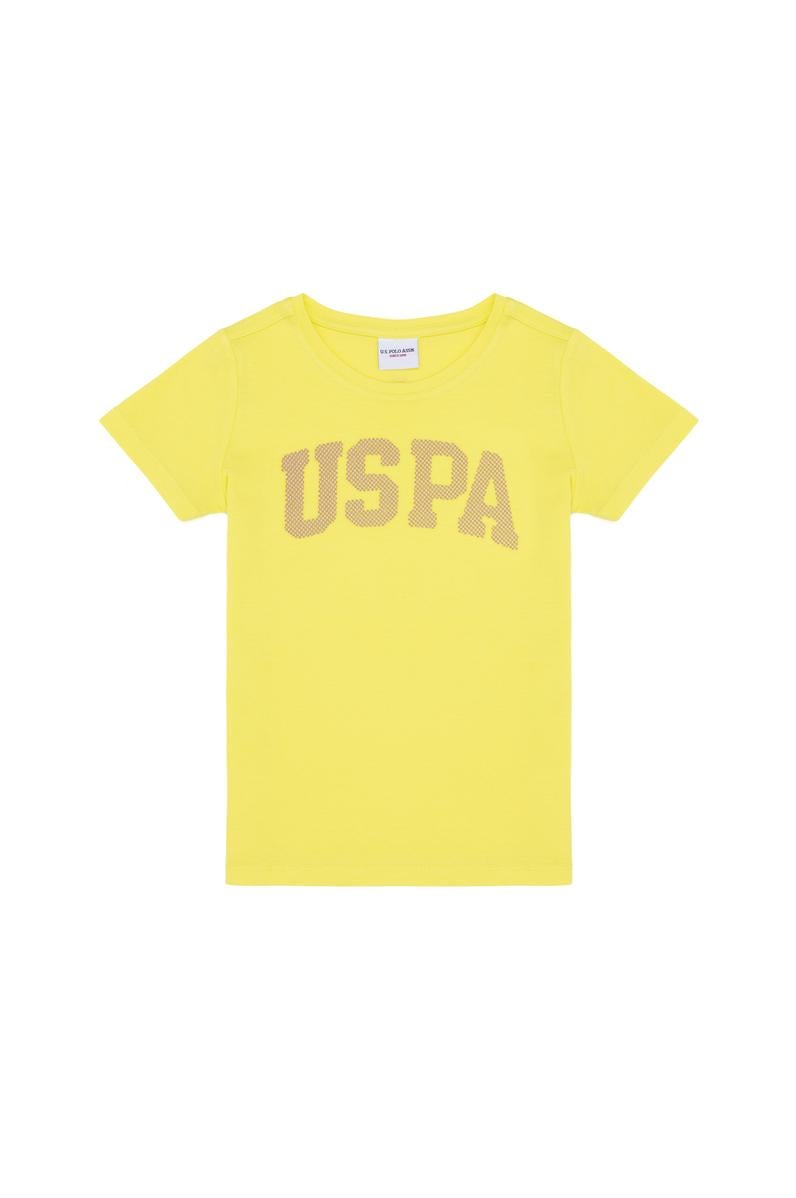 Kız Çocuk Neon Sarı Bisiklet Yaka Basic Tişört