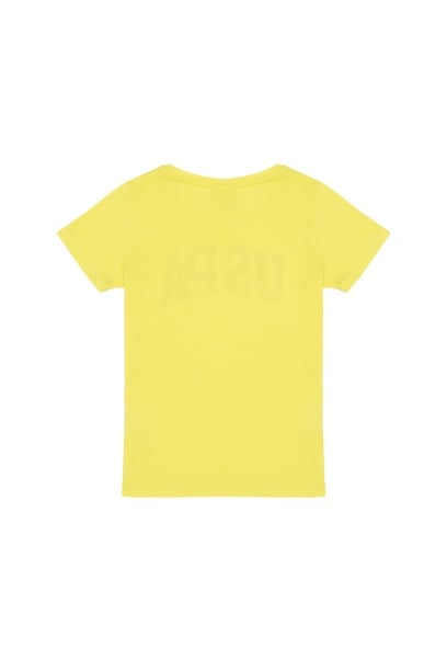Kız Çocuk Neon Sarı Bisiklet Yaka Basic Tişört