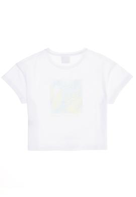 Kız Çocuk Beyaz Bisiklet Yaka Tişört - 50269163004