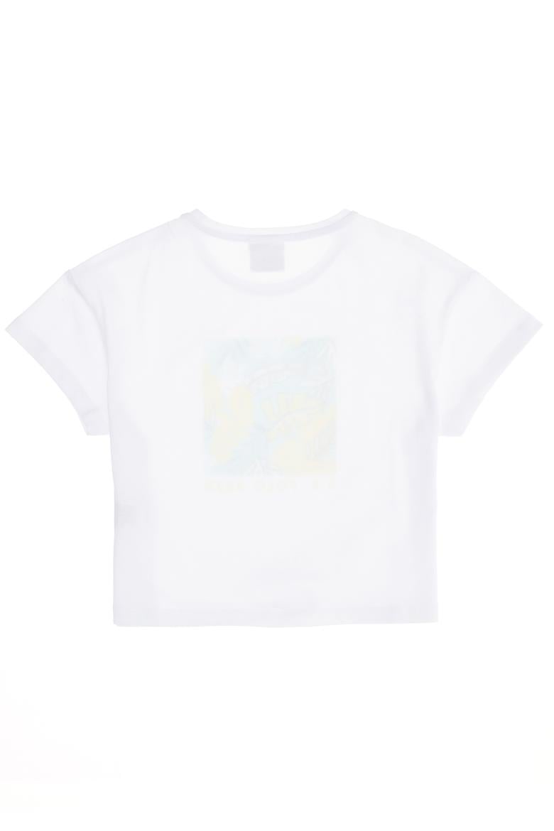 Kız Çocuk Beyaz Bisiklet Yaka Tişört - 50269163004