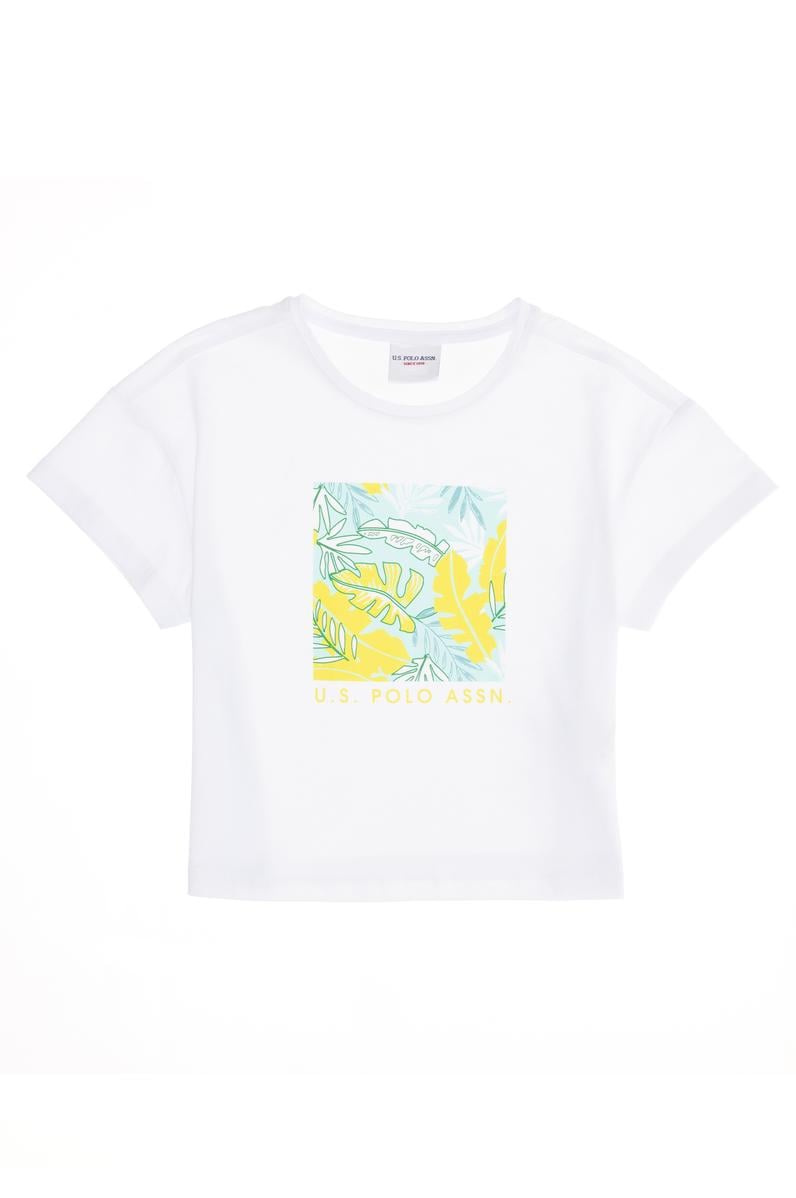 Kız Çocuk Beyaz Bisiklet Yaka Tişört