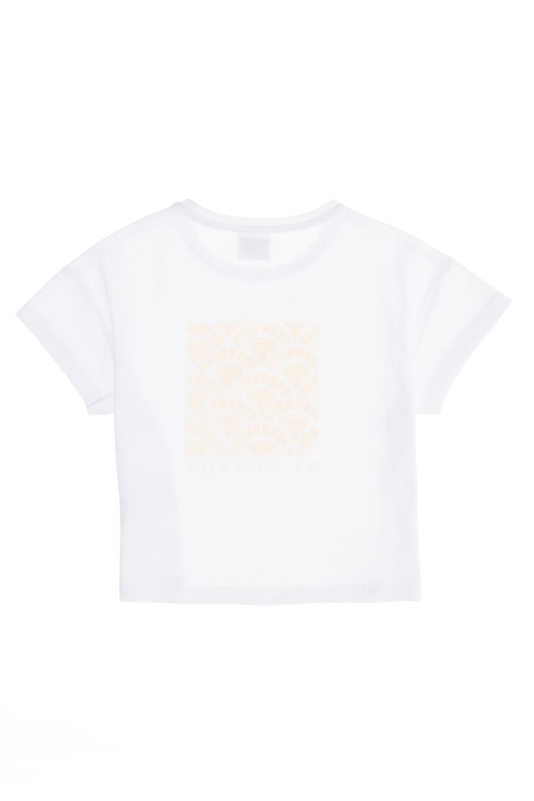Kız Çocuk Beyaz Bisiklet Yaka Tişört - 50266690001