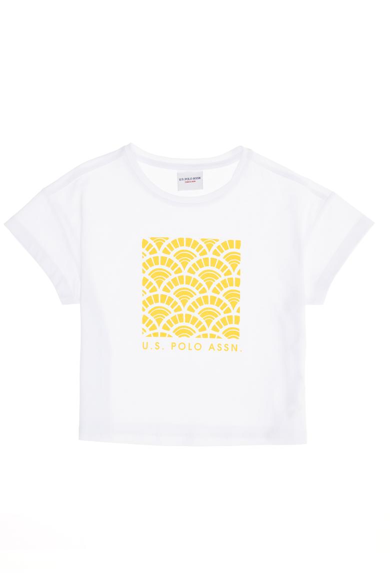 Kız Çocuk Beyaz Bisiklet Yaka Tişört - 50266690001