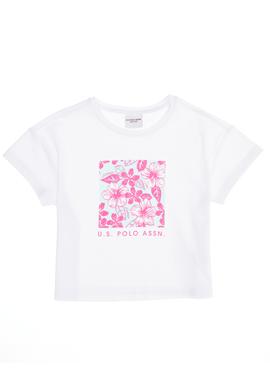 Kız Çocuk Beyaz Bisiklet Yaka Tişört - 50266693006