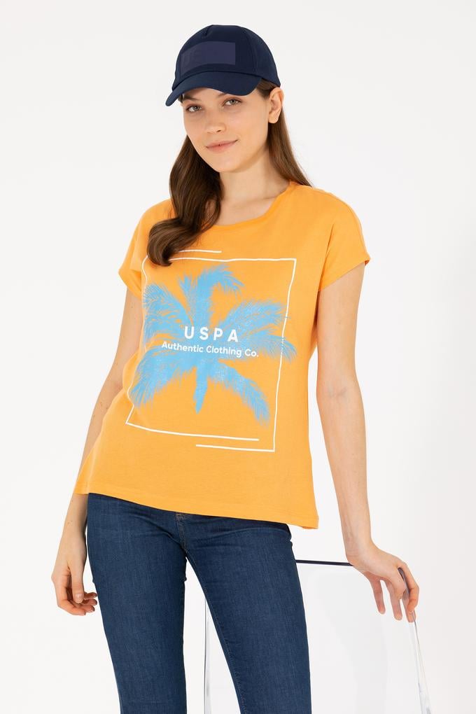 Kadın Turuncu Bisiklet Yaka Tişört