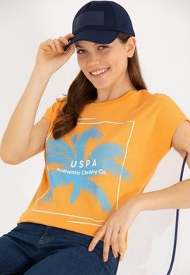 Kadın Turuncu Bisiklet Yaka Tişört - 50262950013