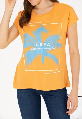 Kadın Turuncu Bisiklet Yaka Tişört - 50262950013