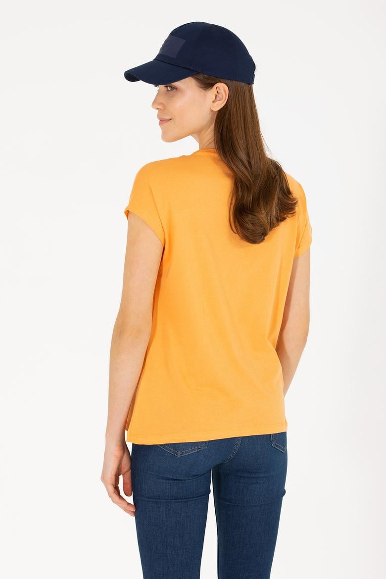 Kadın Turuncu Bisiklet Yaka Tişört - 50262950013