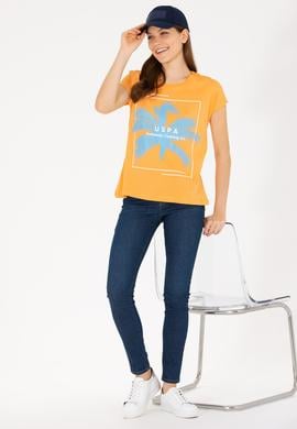 Kadın Turuncu Bisiklet Yaka Tişört - 50262950013