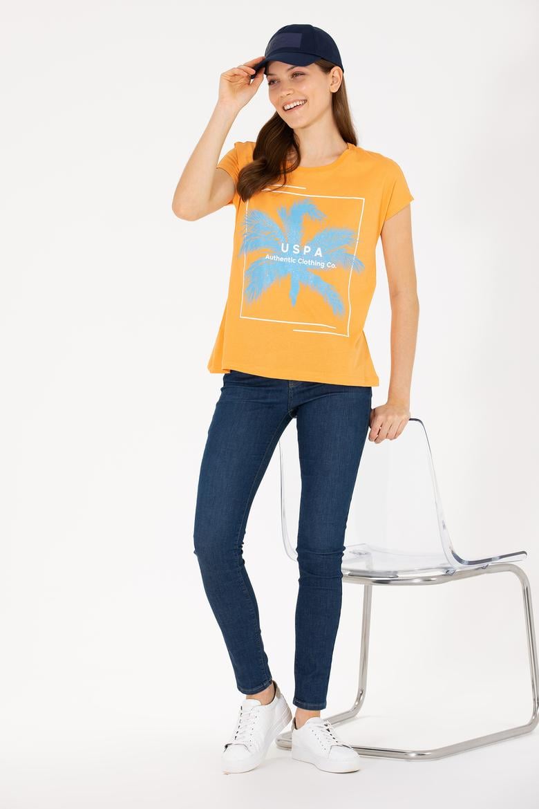 Kadın Turuncu Bisiklet Yaka Tişört - 50262950013