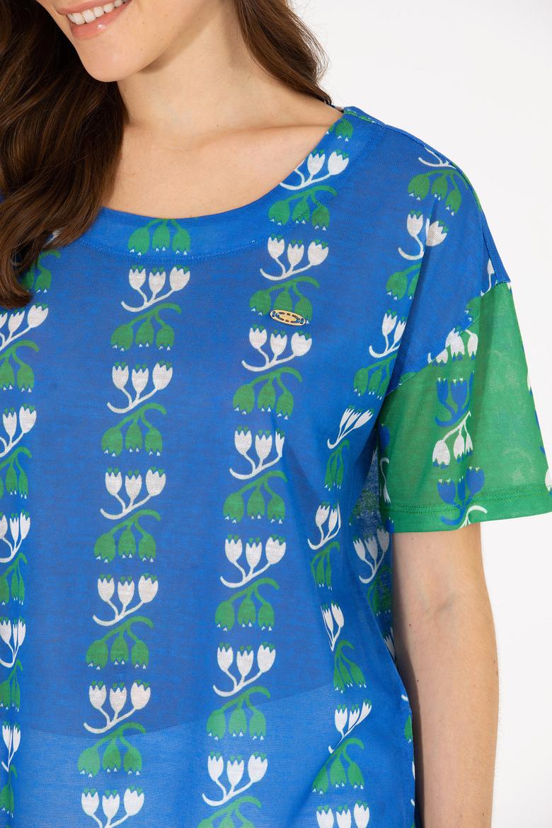 Kadın Saks Bisiklet Yaka Tişört - 50263588014