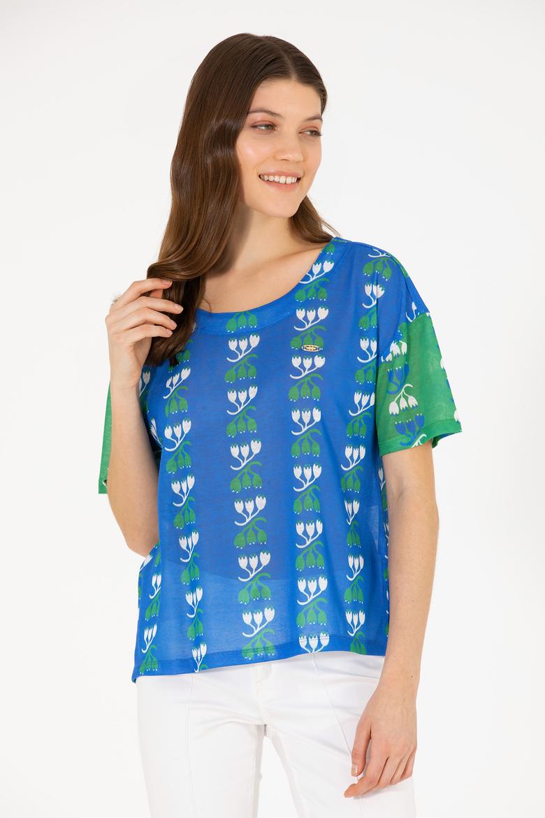 Kadın Saks Bisiklet Yaka Tişört - 50263588014