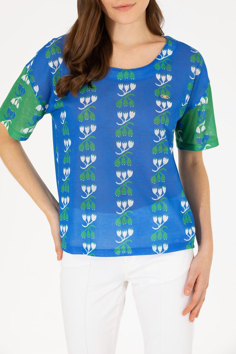 Kadın Saks Bisiklet Yaka Tişört - 50263588014