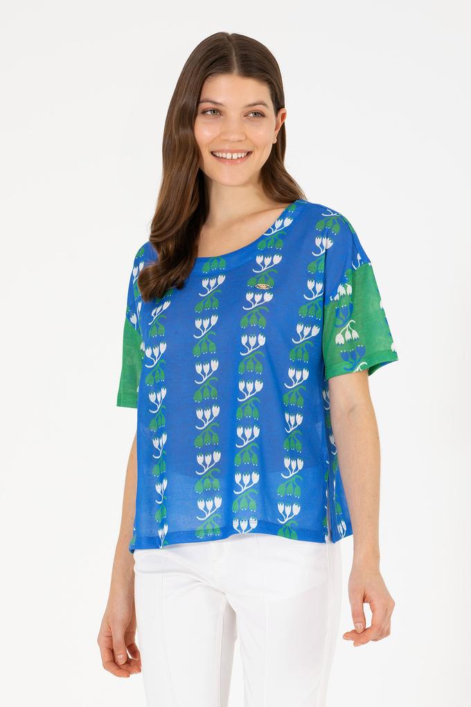 Kadın Saks Bisiklet Yaka Tişört