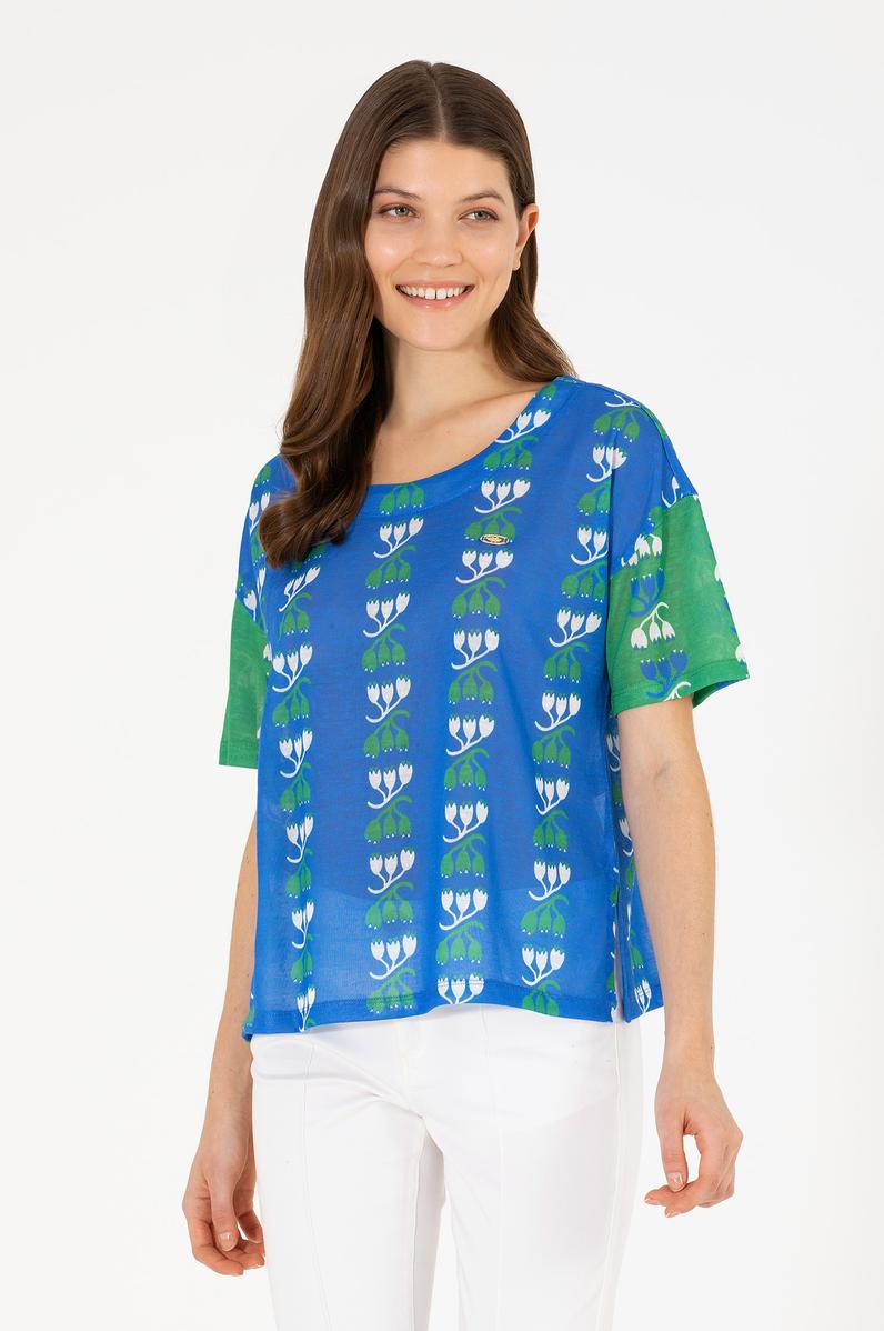 Kadın Saks Bisiklet Yaka Tişört