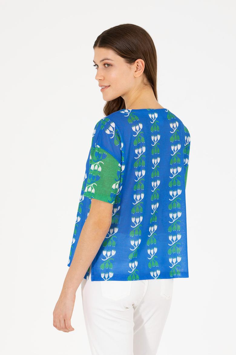 Kadın Saks Bisiklet Yaka Tişört - 50263588014