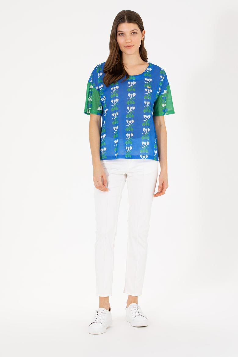 Kadın Saks Bisiklet Yaka Tişört - 50263588014