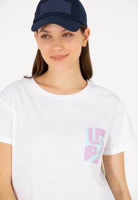 Kadın Beyaz Bisiklet Yaka Tişört - 50262943006