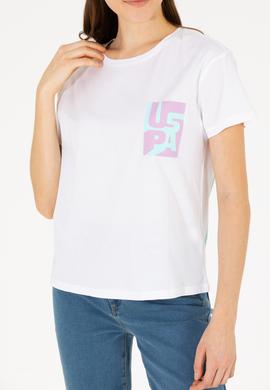 Kadın Beyaz Bisiklet Yaka Tişört - 50262943006