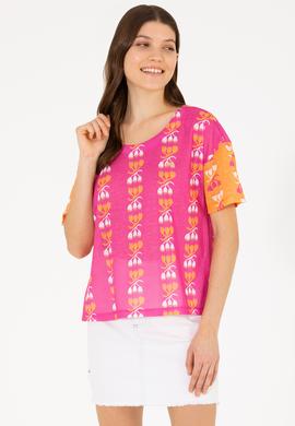 Kadın Pembe Bisiklet Yaka Tişört - 50263588018