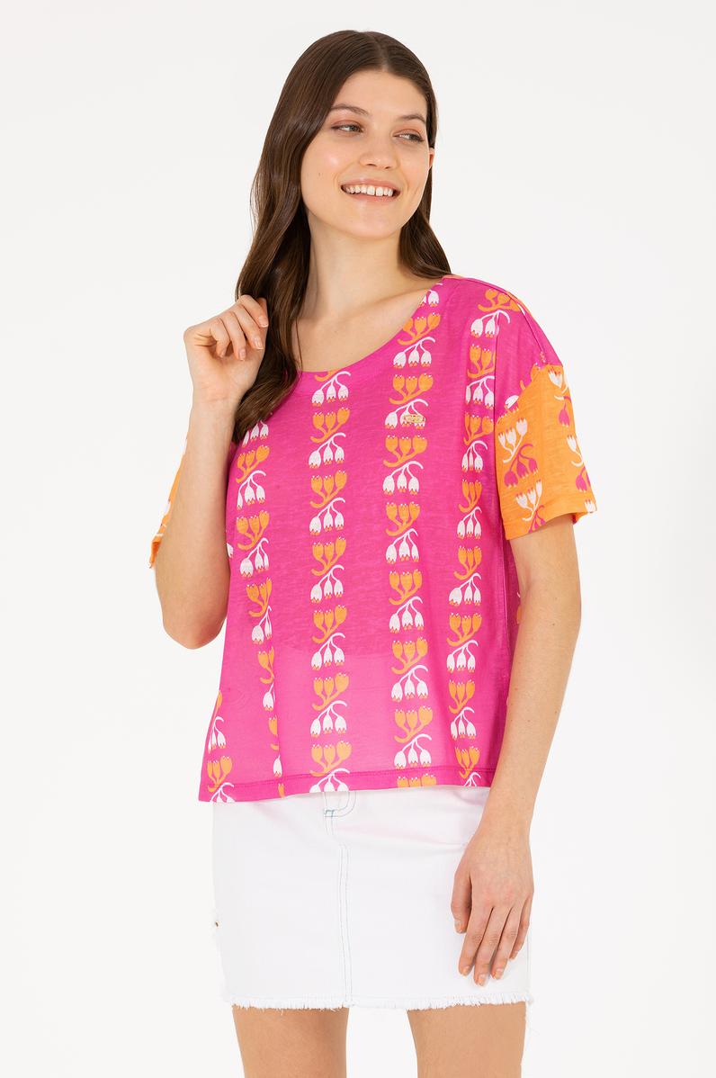 Kadın Pembe Bisiklet Yaka Tişört