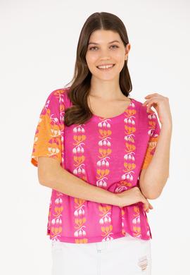 Kadın Pembe Bisiklet Yaka Tişört - 50263588018