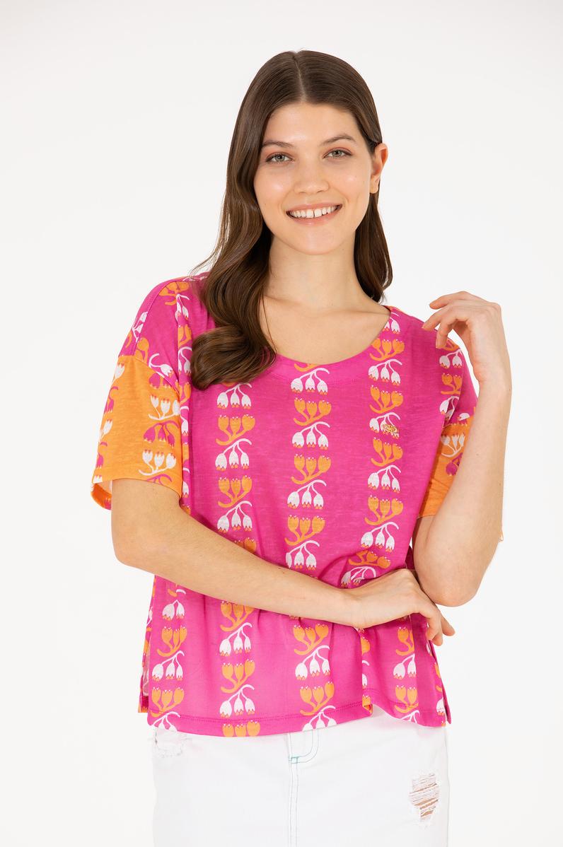 Kadın Pembe Bisiklet Yaka Tişört