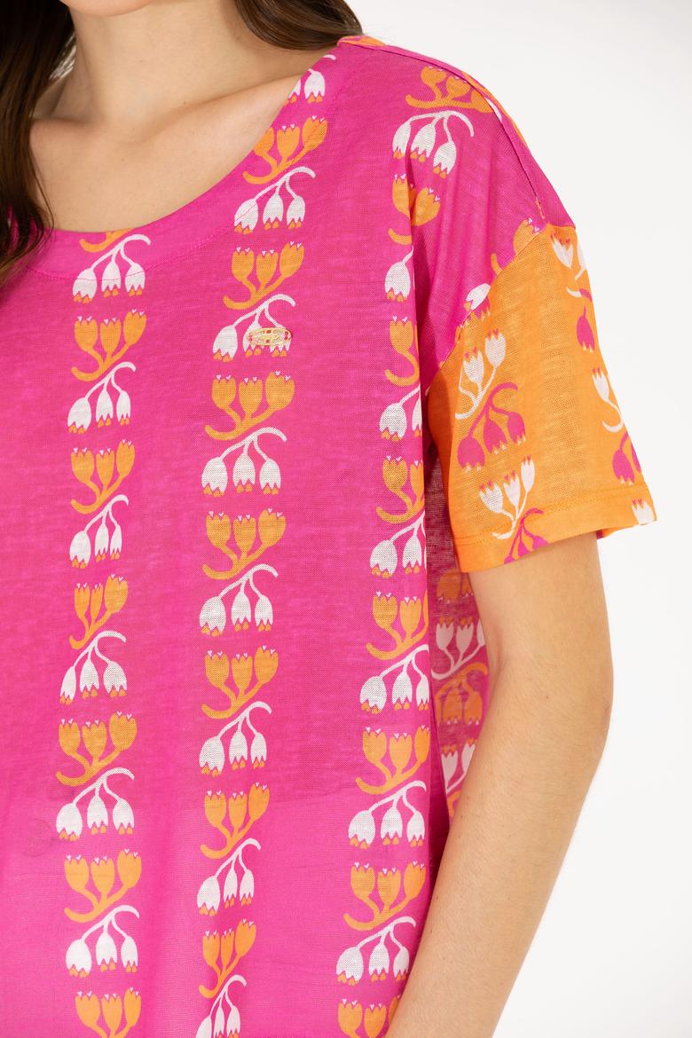 Kadın Pembe Bisiklet Yaka Tişört - 50263588018