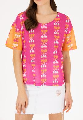 Kadın Pembe Bisiklet Yaka Tişört - 50263588018