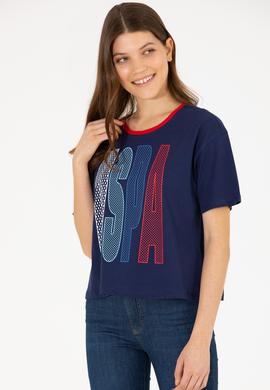 Kadın Lacivert Bisiklet Yaka Tişört - 50264203027