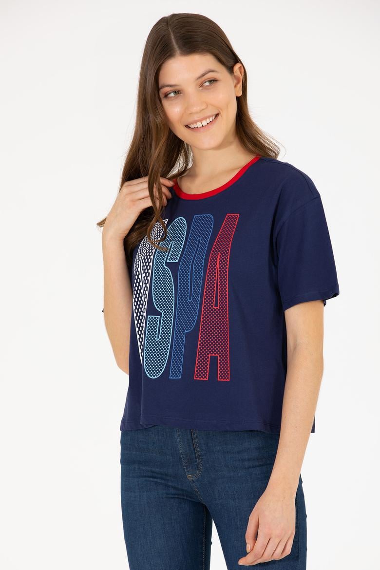 Kadın Lacivert Bisiklet Yaka Tişört - 50264203027