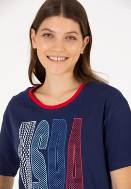 Kadın Lacivert Bisiklet Yaka Tişört - 50264203027