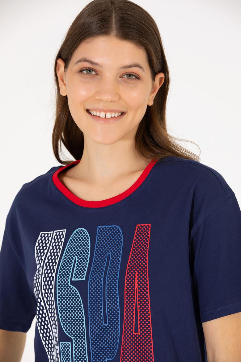 Kadın Lacivert Bisiklet Yaka Tişört - 50264203027