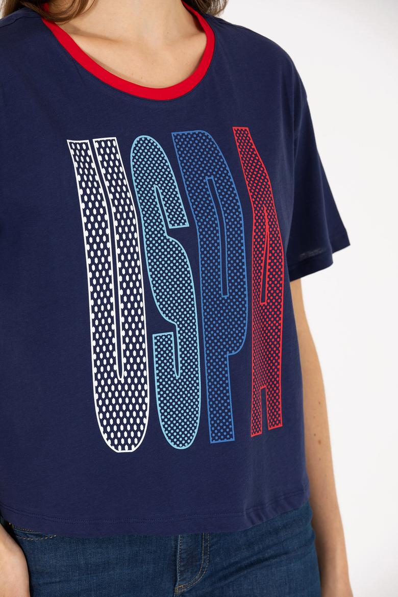 Kadın Lacivert Bisiklet Yaka Tişört - 50264203027