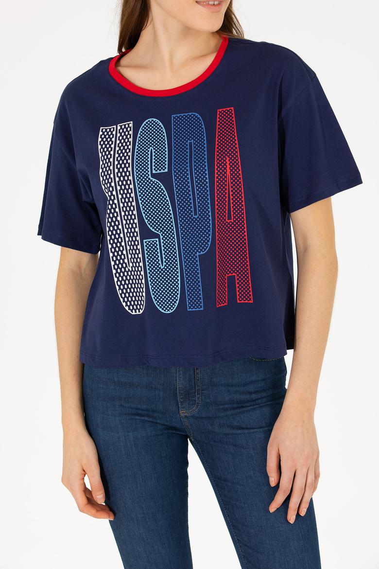 Kadın Lacivert Bisiklet Yaka Tişört - 50264203027