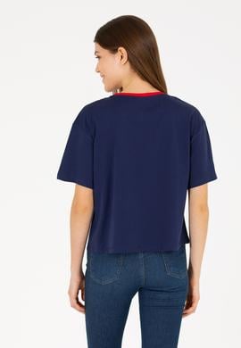 Kadın Lacivert Bisiklet Yaka Tişört - 50264203027