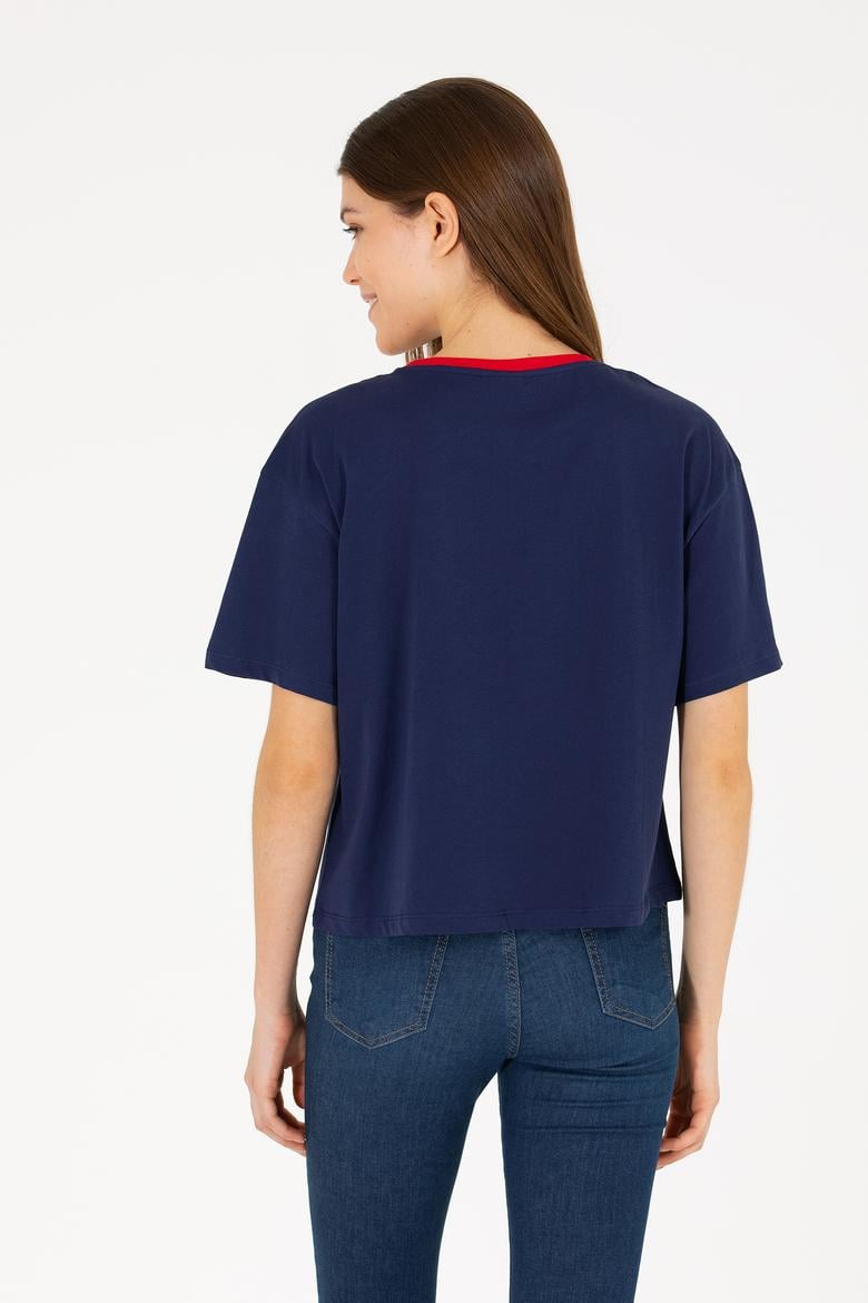 Kadın Lacivert Bisiklet Yaka Tişört - 50264203027