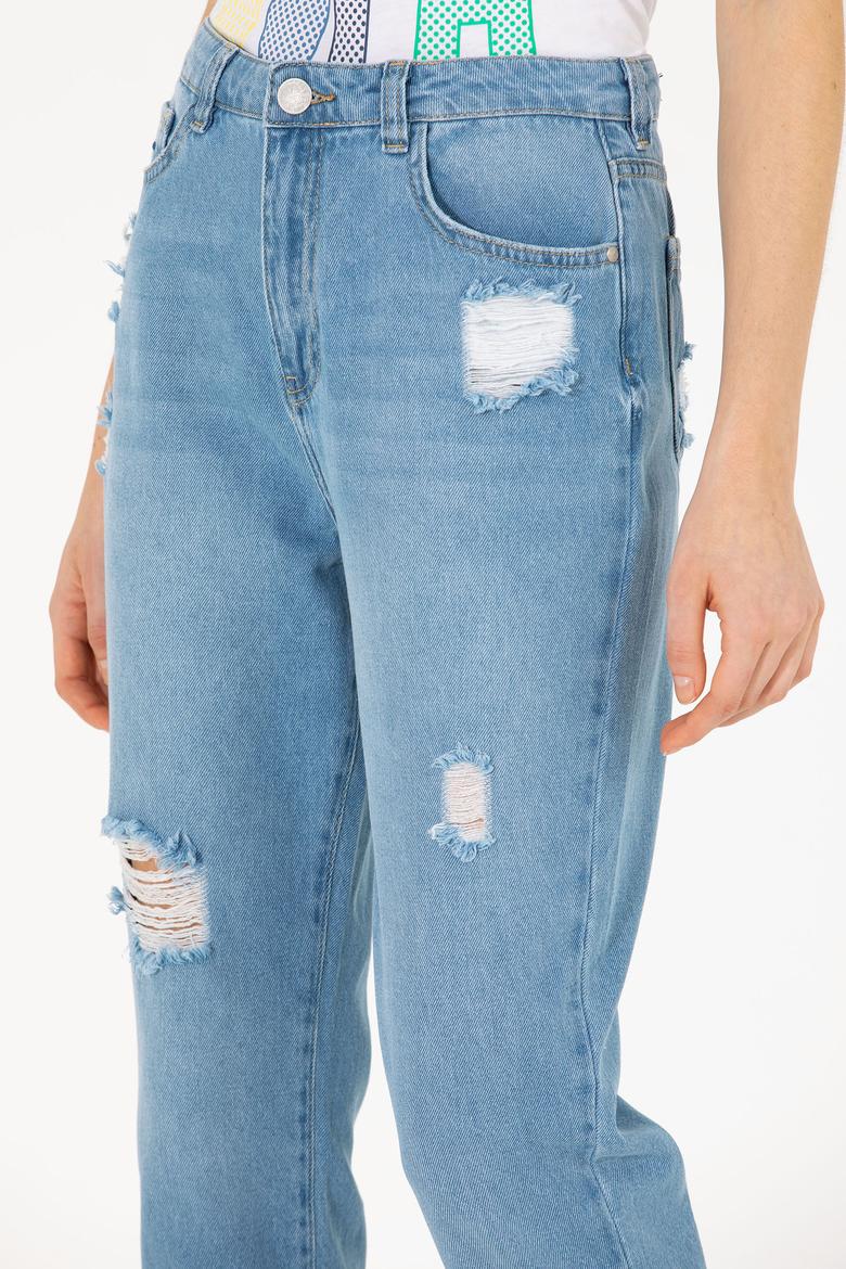 Kadın Açık Mavi Mom High Waist Fit Jean Pantolon - 50263809005