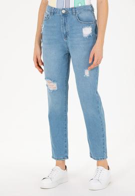 Kadın Açık Mavi Mom High Waist Fit Jean Pantolon - 50263809005