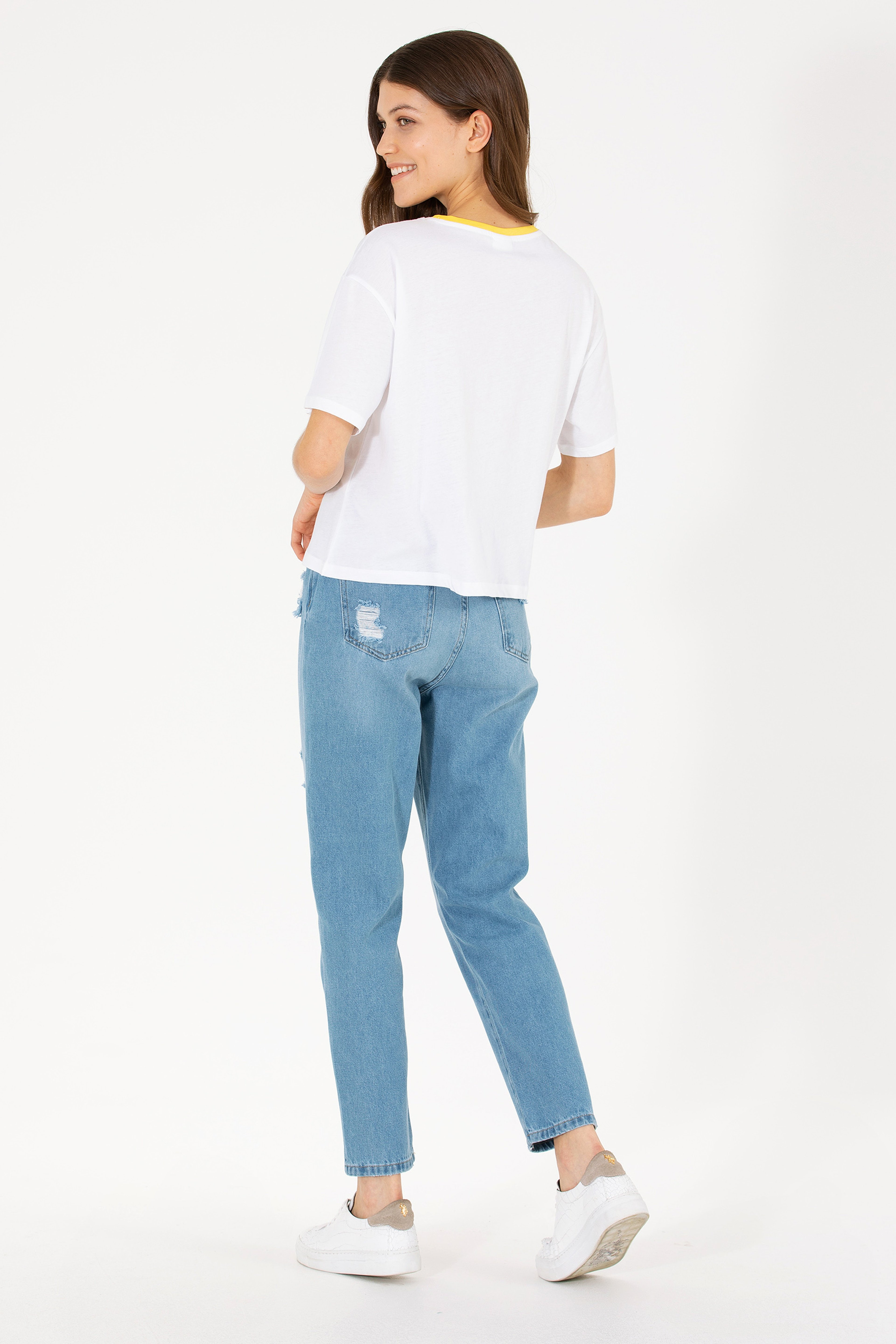 Kadın Açık Mavi Mom High Waist Fit Jean Pantolon
