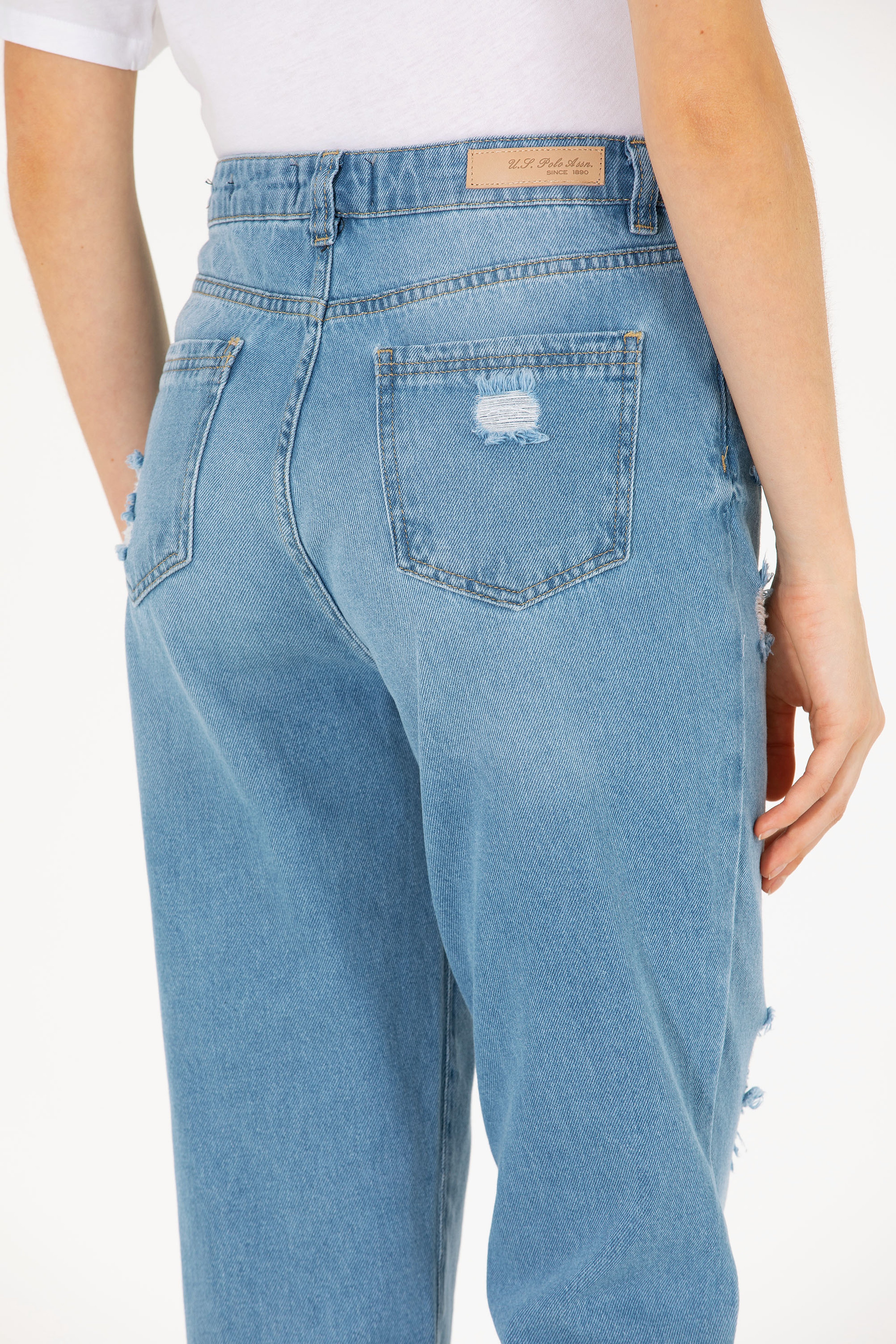Kadın Açık Mavi Mom High Waist Fit Jean Pantolon - Image 7