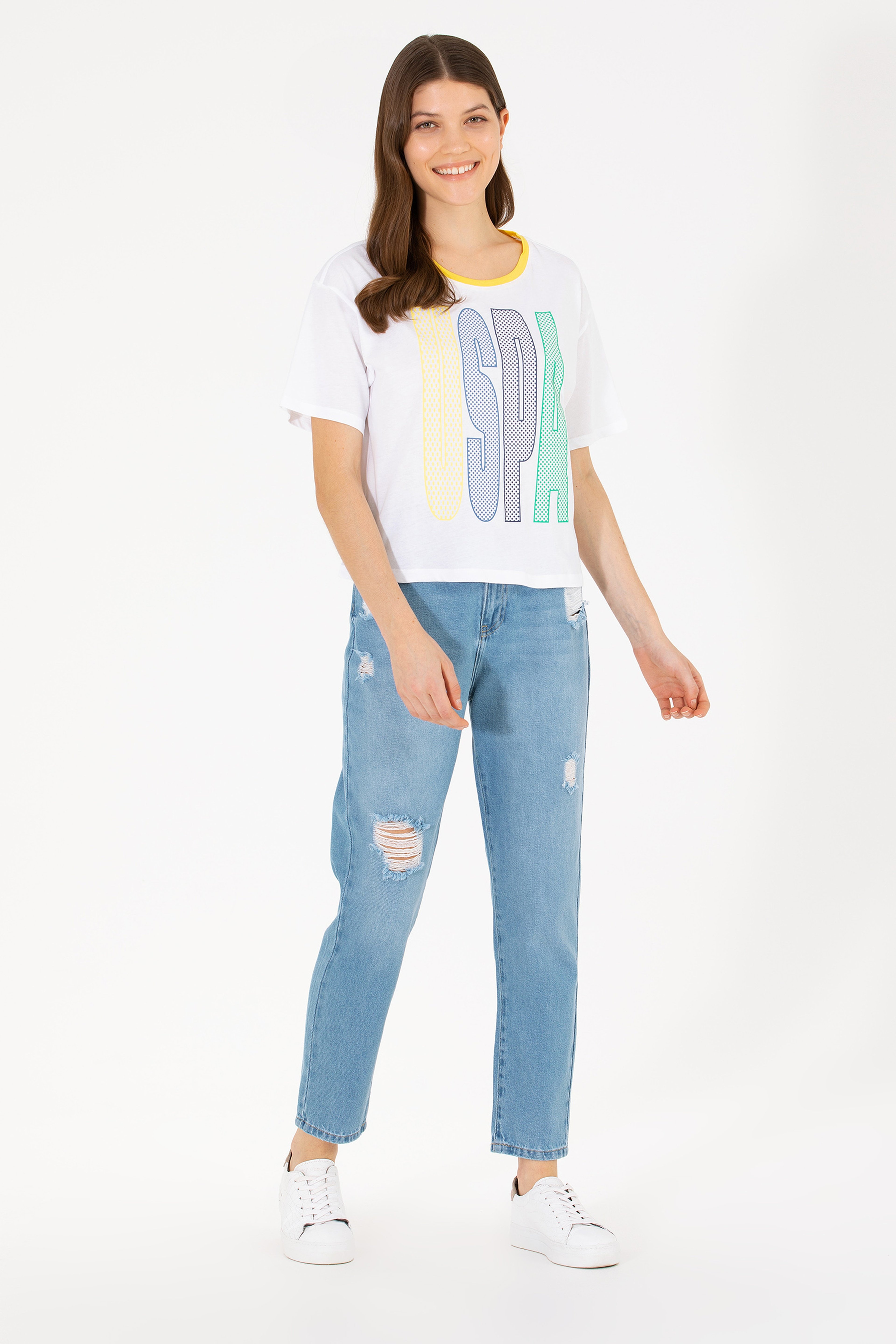 Kadın Açık Mavi Mom High Waist Fit Jean Pantolon - Image 1