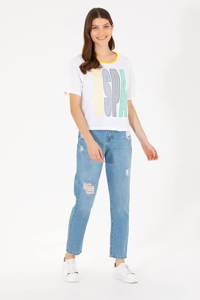 Kadın Açık Mavi Mom High Waist Fit Jean Pantolon