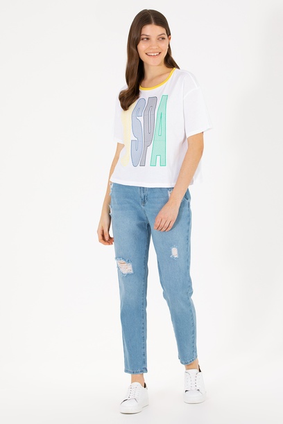 Kadın Açık Mavi Mom High Waist Fit Jean Pantolon